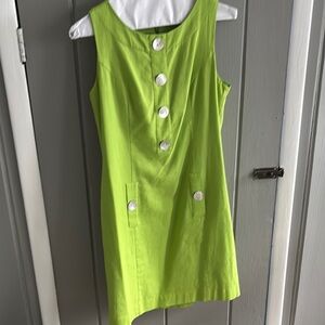 Lime Green Sleeveless Dress with White Buttons